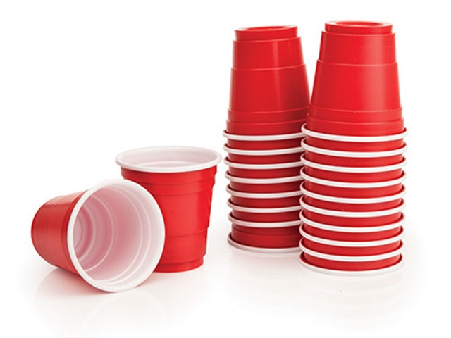 In It to Win It, stacks of red solo cups